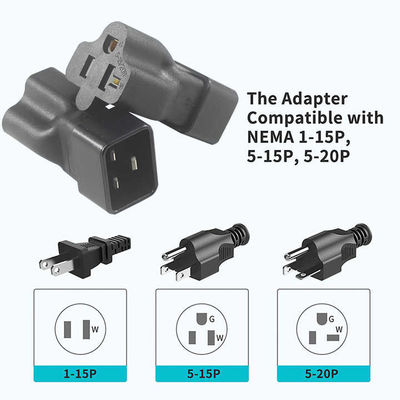 NEMA 5-15R έως IEC 320 C20 μετατροπέας προσαρμογός πλέγματος για κέντρο δεδομένων/βιομηχανική χρήση, 250V 15A ανθεκτικός σύνδεσμος ισχύος