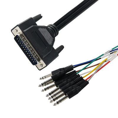 DB - 25 έως 6,35mm TS Audio Breakout Cable Shielded 28AWG για επαγγελματικό εξοπλισμό ήχου / στούντιο ηχογράφησης με μήκος 4ft