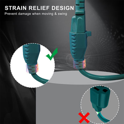 Ευθύγραμμο αρσενικό NEMA5-15P σε θηλυκό 5-15R Socket Πράσινο καλώδιο επέκτασης ΗΠΑ 3Pin Plug