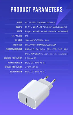 Ευρωπαϊκός φορτιστής τοίχου 2-Pin 45W USB-C Fast Charging – Προσαρμογέας ρεύματος Type-C για Laptop, Tablet, Τηλέφωνο, Χρήση σε ταξίδια