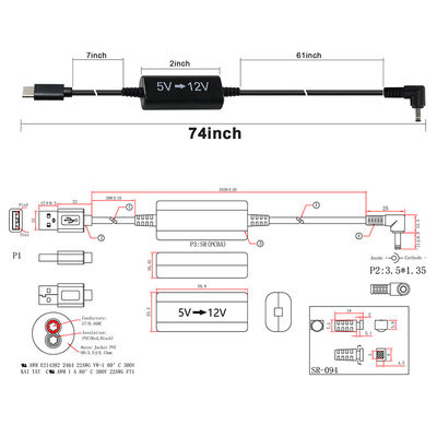 Καλώδιο USB-C σε 12V Step-Up με Καλώδιο DC Γωνίας - Μετατροπέας Ισχύος 5V σε 12V για Router, LED, Κάμερα, Ανεμιστήρα