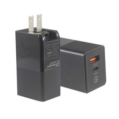 US Plug 65W USB Wall Charger Δύο-Port Adapter με έξοδο USB-C & USB-A για φορητό υπολογιστή, τηλέφωνο, tablet, φόρτιση ταξιδιού (100 ′′ 240V εισροή)