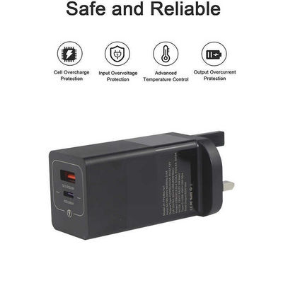 US Plug 65W USB Wall Charger Δύο-Port Adapter με έξοδο USB-C & USB-A για φορητό υπολογιστή, τηλέφωνο, tablet, φόρτιση ταξιδιού (100 ′′ 240V εισροή)