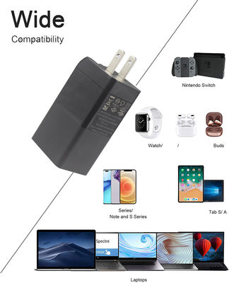 US Plug 65W USB Wall Charger Δύο-Port Adapter με έξοδο USB-C & USB-A για φορητό υπολογιστή, τηλέφωνο, tablet, φόρτιση ταξιδιού (100 ′′ 240V εισροή)