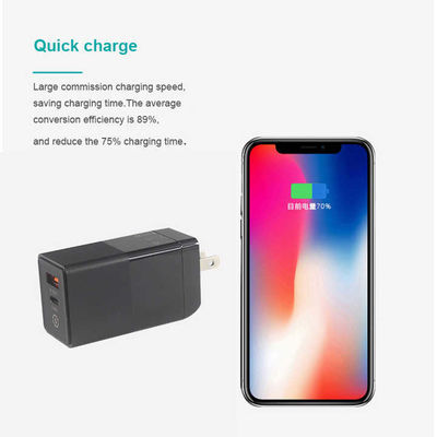 US Plug 65W USB Wall Charger Δύο-Port Adapter με έξοδο USB-C & USB-A για φορητό υπολογιστή, τηλέφωνο, tablet, φόρτιση ταξιδιού (100 ′′ 240V εισροή)