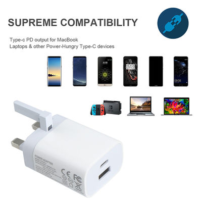 Φορτιστής τοίχου UK 2-Pin με θύρες USB-C και USB-A, Έξοδος 20W, Συμπαγής προσαρμογέας ρεύματος διπλής θύρας για τηλέφωνο/tablet