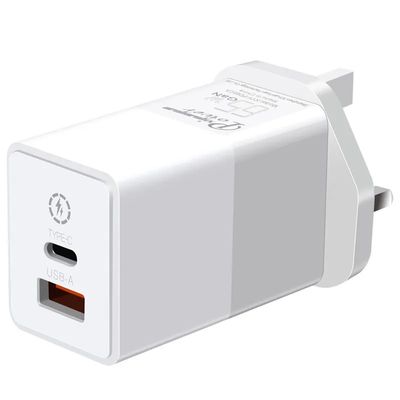 Φορτιστής τοίχου UK 2-Pin με θύρες USB-C και USB-A, προσαρμογέας τροφοδοσίας υψηλής ταχύτητας διπλής θύρας 65W για φορητό υπολογιστή/τηλέφωνο/tablet