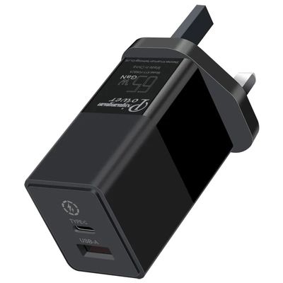 Φορτιστής τοίχου UK 2-Pin με θύρες USB-C και USB-A, προσαρμογέας τροφοδοσίας υψηλής ταχύτητας διπλής θύρας 65W για φορητό υπολογιστή/τηλέφωνο/tablet