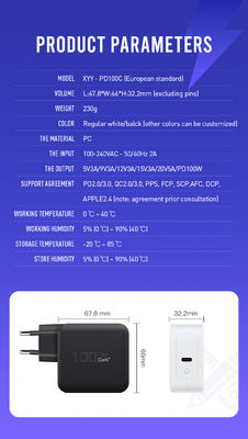Βρετανία / ΕΕ 2-Pin Wall Charger με θύρα USB-C, 100W High-Speed Output Power Adapter για φορητό υπολογιστή / tablet / τηλέφωνο