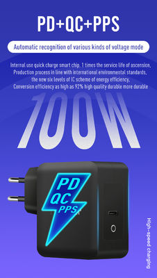 Βρετανία / ΕΕ 2-Pin Wall Charger με θύρα USB-C, 100W High-Speed Output Power Adapter για φορητό υπολογιστή / tablet / τηλέφωνο