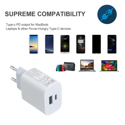 EU 2-Pin Wall Charger με θύρες USB-C και USB-A, 20W συμπαγής διπλής θύρας προσαρμογός ισχύος για φόρτιση τηλεφώνου & tablet
