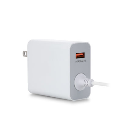 Φορτιστής τοίχου USB-C 60W US με σταθερό καλώδιο, Προσαρμογέας ρεύματος Type-C υψηλής ταχύτητας για smartphones, tablets και laptops