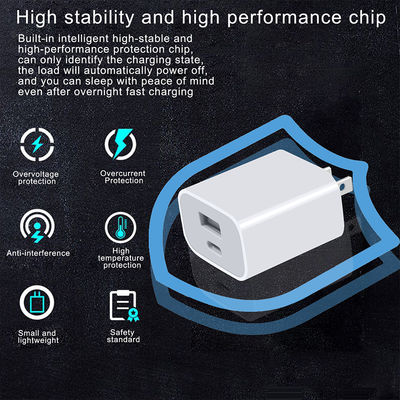 Φορτιστής τοίχου USB-C και USB-A 20W US με καλώδιο, Προσαρμογέας τροφοδοσίας γρήγορης φόρτισης για smartphones και tablets