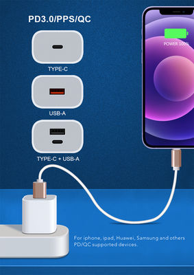Φορτιστής τοίχου USB-C και USB-A 20W US με καλώδιο, Προσαρμογέας τροφοδοσίας γρήγορης φόρτισης για smartphones και tablets