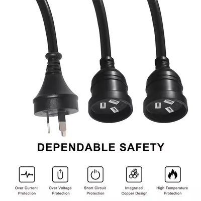 AU Plug to 2 x AUS Socket Splitter Extension Cord - Australian 3-Pin Mains Power Cable