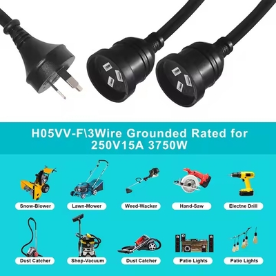 AU Plug to 2 x AUS Socket Splitter Extension Cord - Australian 3-Pin Mains Power Cable