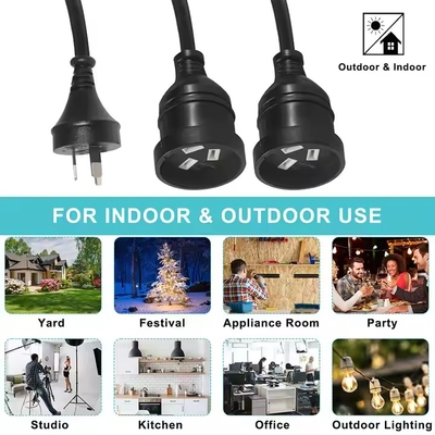 AU Plug to 2 x AUS Socket Splitter Extension Cord - Australian 3-Pin Mains Power Cable
