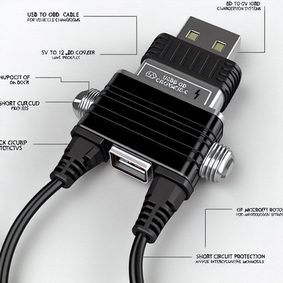 Καλώδιο ενίσχυσης τάσης USB OBD 5V σε 12V με προστασία βραχυκυκλώματος