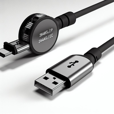 28AWG 1P 24AWG 2C Αποσύρσιμο καλώδιο ταχείας φόρτισης USB τύπου C