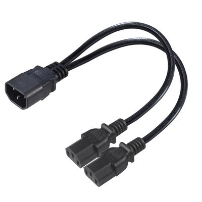 C14 σε διπλό καλώδιο διαίρεσης ισχύος C13 16AWG 10A 250V δεξιά γωνία