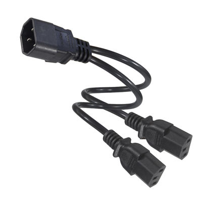 C14 σε διπλό καλώδιο διαίρεσης ισχύος C13 16AWG 10A 250V δεξιά γωνία