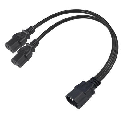 C14 σε διπλό καλώδιο διαίρεσης ισχύος C13 16AWG 10A 250V δεξιά γωνία