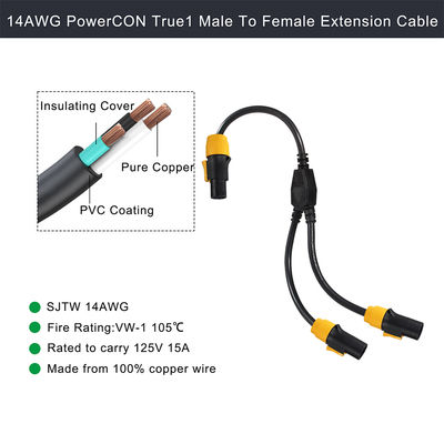 Δικτυακό δίκτυο PowerCON Y-Splitter Male to 2 Female 12AWG 20A 125V