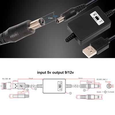 Καλώδιο μετατροπής ισχύος USB σε 9V 12V DC Step up Boost Adapter Cord με 5.5x2.1mm Connector για το Router Camera Speaker Modem LED