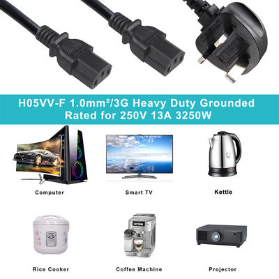 BSI Βρετανία Πλάκ για 2xC13 Δυναμικό Διάσπασμα καλώδιο 1.5mm2 3A ασφάλεια