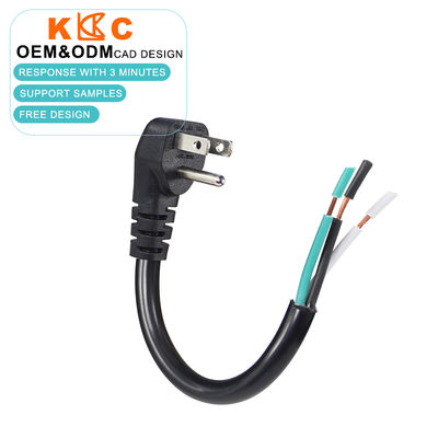 NEMA 5-15P US 3-Prong AC Power Plug to Half-Stripped Cord Assembly for Custom Wiring & Electrical Applications, 18 AWG